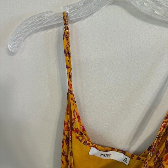 JustFab Floral Wrap Maxi Dress in Yellow with Crossed Spaghetti Straps Sz Medium - Picture 7 of 9